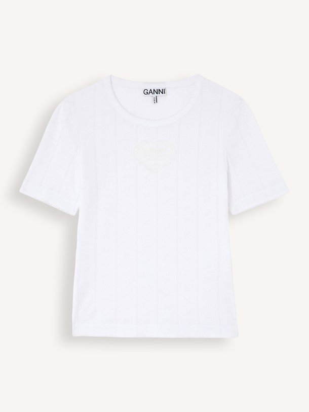 Compact pointelle rib Tee Organic cotton pointelle T-shirt met logo