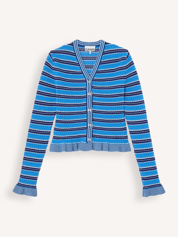 Cotton Pointelle Stripe Cardigan Organic cotton gestreept vest