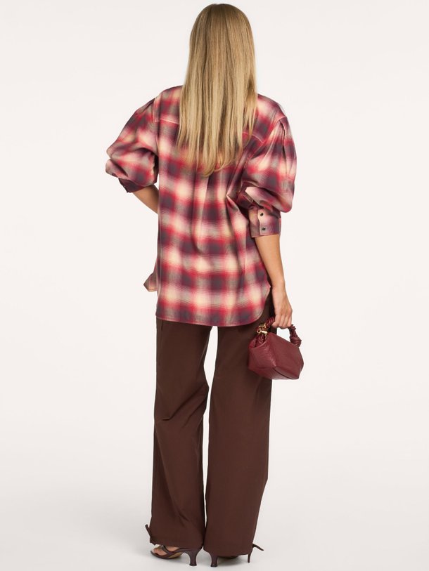Cotton Flannel Check Pleated Sleeve Shirt Organic cotton geruite blouse