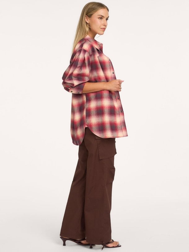 Cotton Flannel Check Pleated Sleeve Shirt Organic cotton geruite blouse