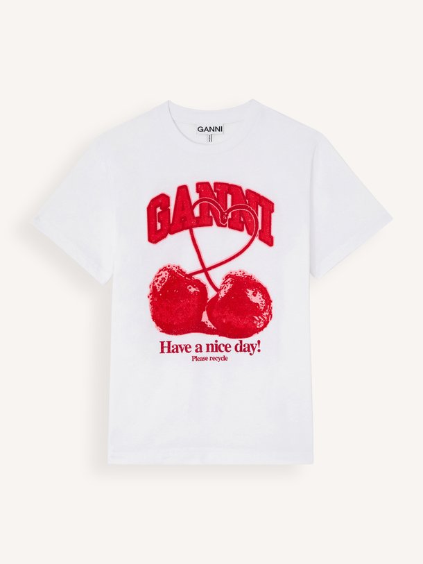 Basic cotton jersey cherry with caviar Organic cotton T-shirt met print
