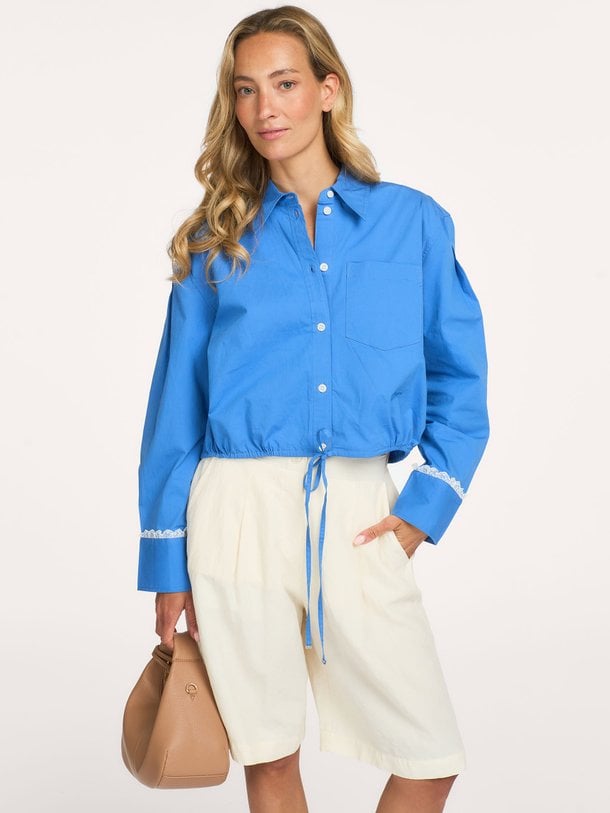 Stretch Cotton Cropped Bowling Shirt Organic cottonmix blouse