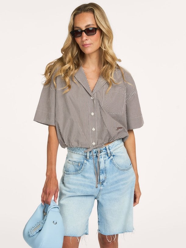 Check Cotton Cropped Bowling Shirt Organic cotton blouse