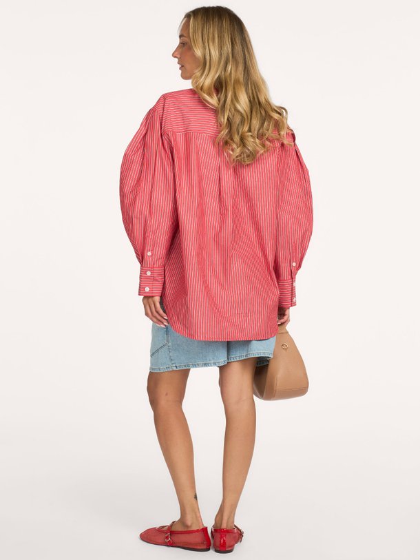 Oxford Stripe Pleated Sleeve Shirt Organic cotton gestreepte blouse