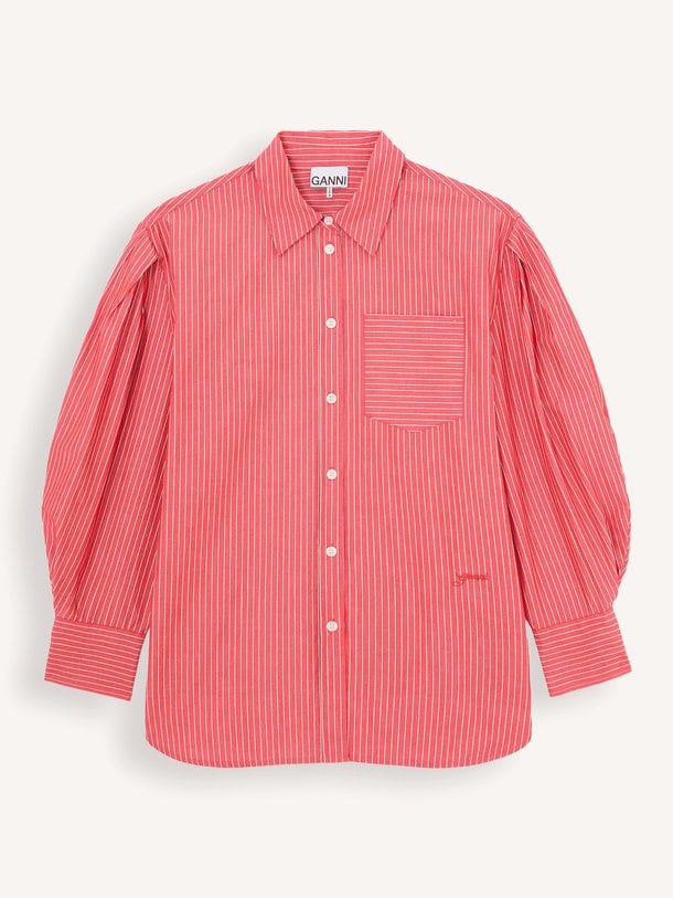 Oxford Stripe Pleated Sleeve Shirt Organic cotton gestreepte blouse