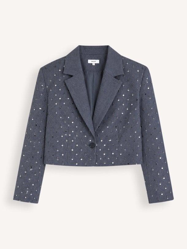Diamond, viscosemix cropped blazer met pailletten
