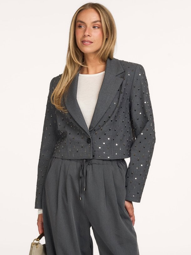 Diamond, viscosemix cropped blazer met pailletten