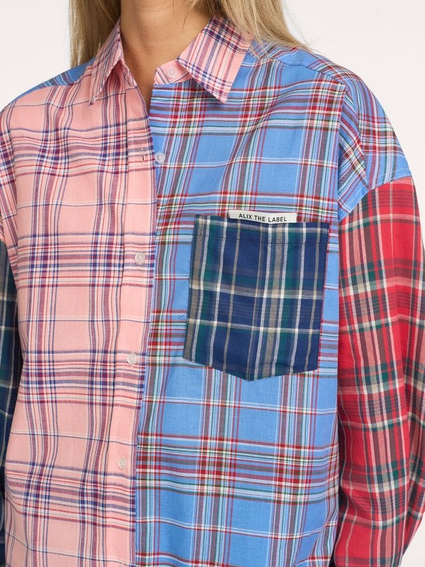 Katoenen geruite blouse met logo