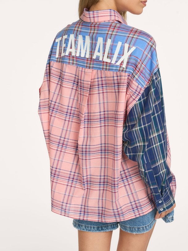 Katoenen geruite blouse met logo
