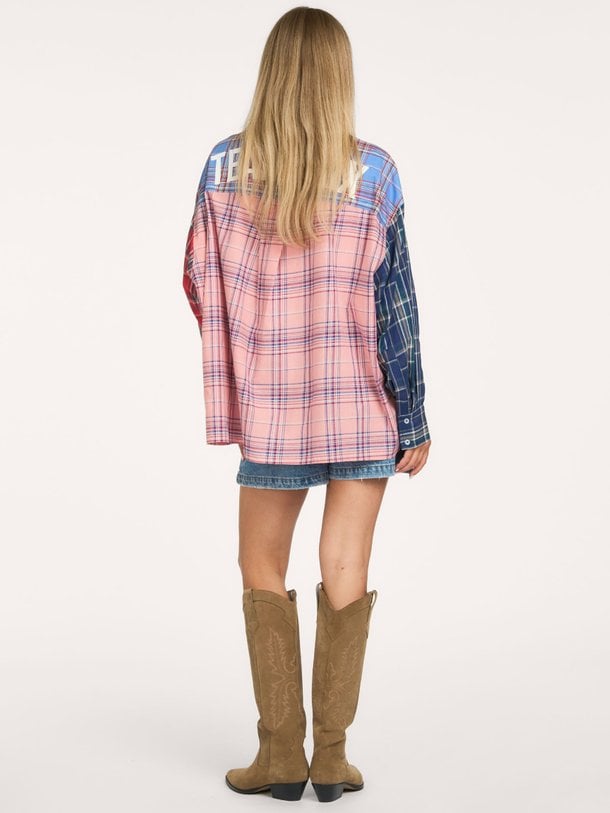 Katoenen geruite blouse met logo