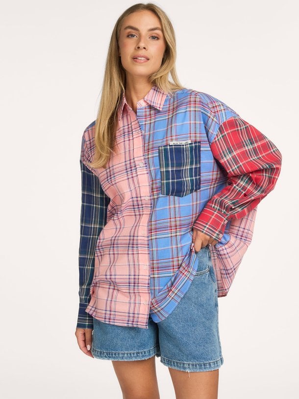 Katoenen geruite blouse met logo