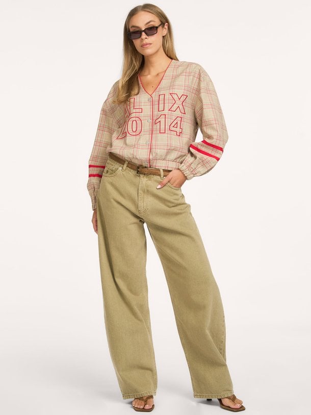ladies woven sporty check bomber Viscosemix geruite bomber jack met borduursel