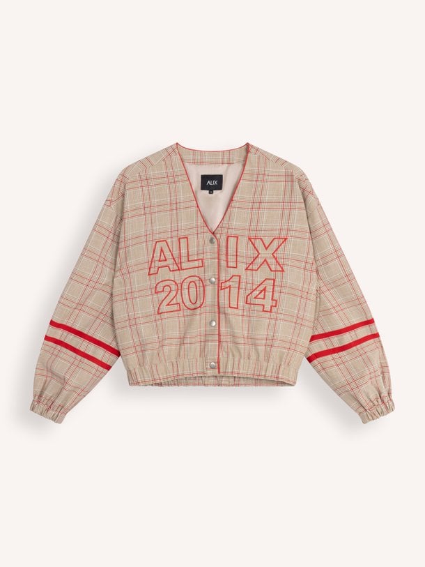ladies woven sporty check bomber Viscosemix geruite bomber jack met borduursel