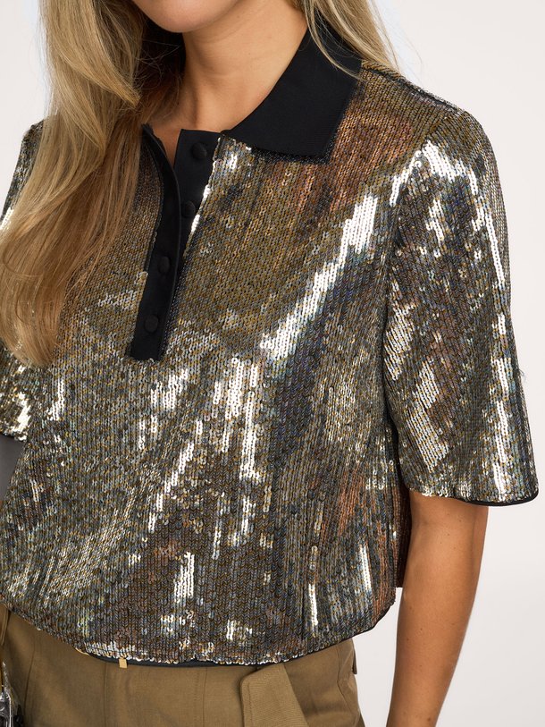 Light, geweven pailletten top