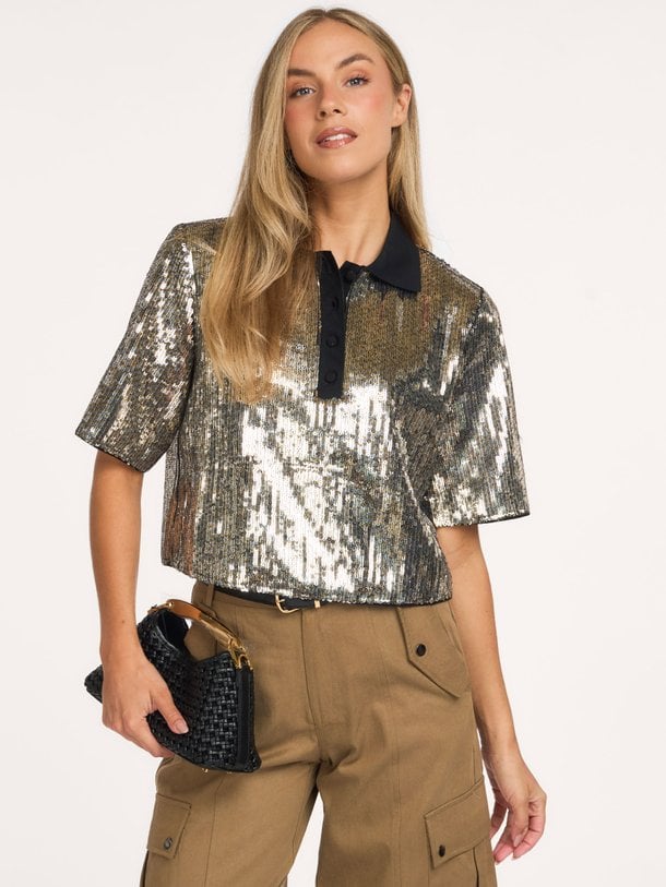 Light, geweven pailletten top