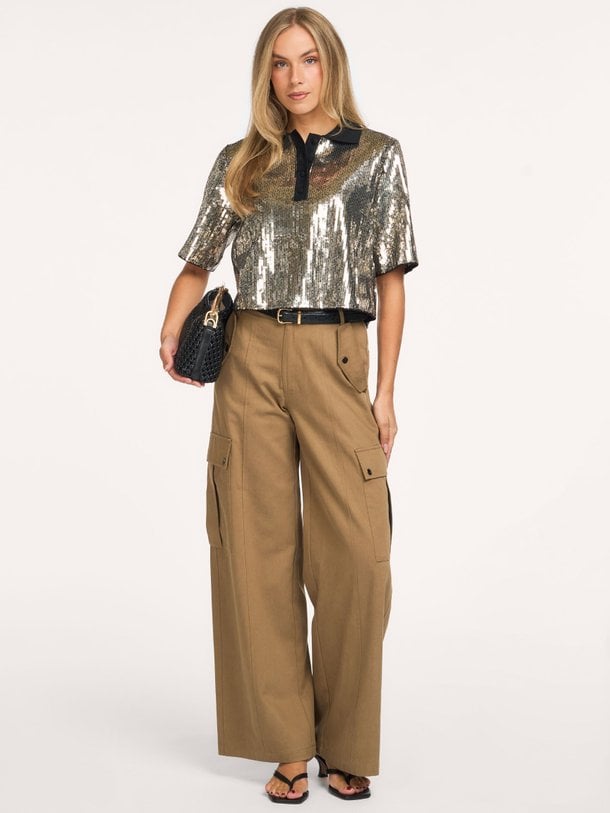 Light, geweven pailletten top