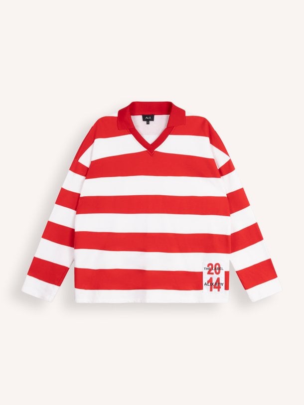 ladies knitted block stripe polo sweater Katoen gestreepte sweater