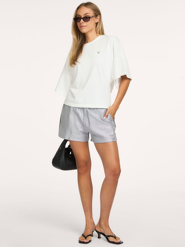 ladies knitted foil shorts Katoenen short met lurex
