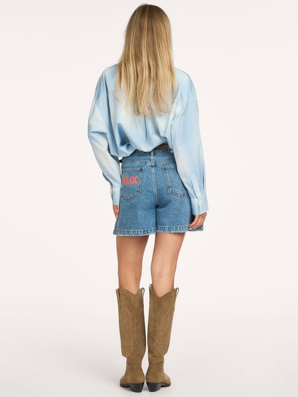 ladies woven bermuda denim shorts High waist denim short