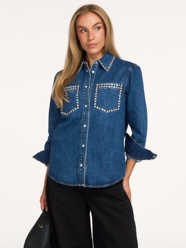 Link, denim blouse met strass