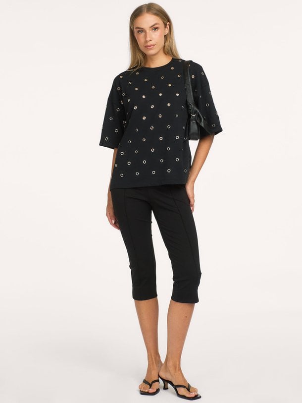 ladies knitted eyelet t-shirt Katoenen eyelet T-shirt