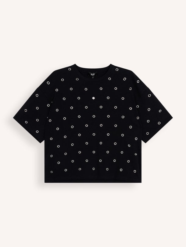 ladies knitted eyelet t-shirt Katoenen eyelet T-shirt