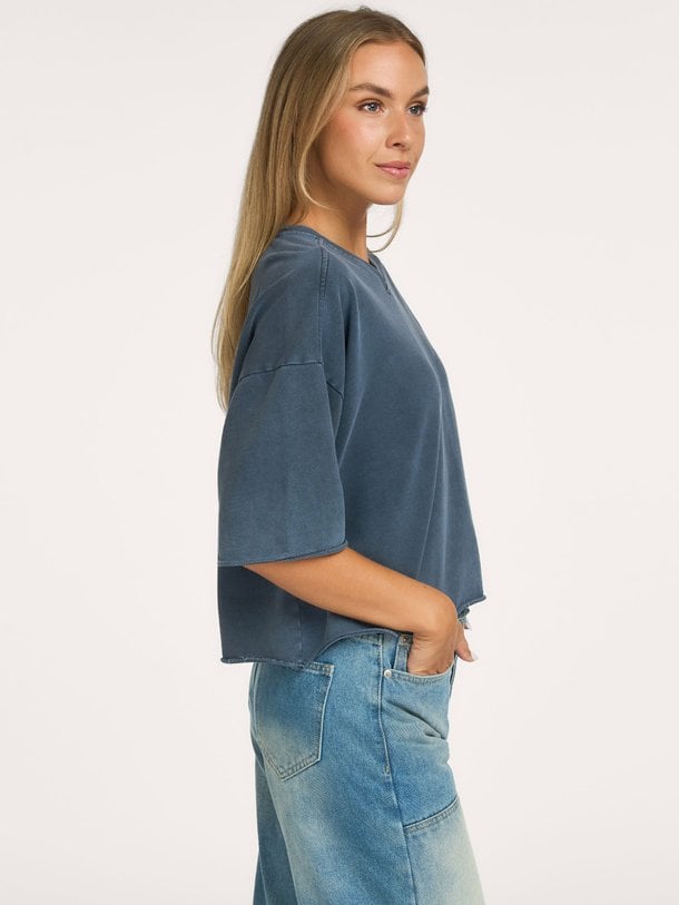 ladies knitted cut seam sweat t-shirt Katoenen sweat top