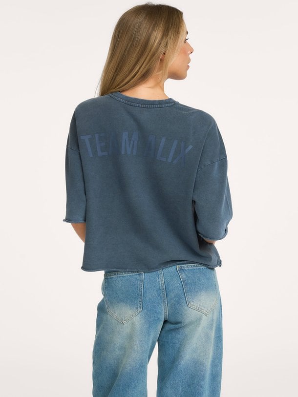ladies knitted cut seam sweat t-shirt Katoenen sweat top