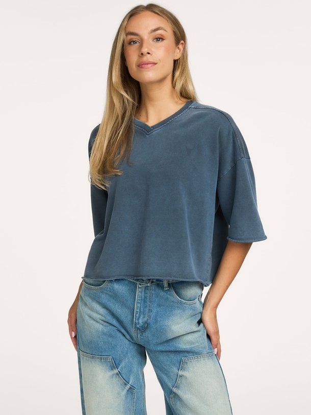 ladies knitted cut seam sweat t-shirt Katoenen sweat top