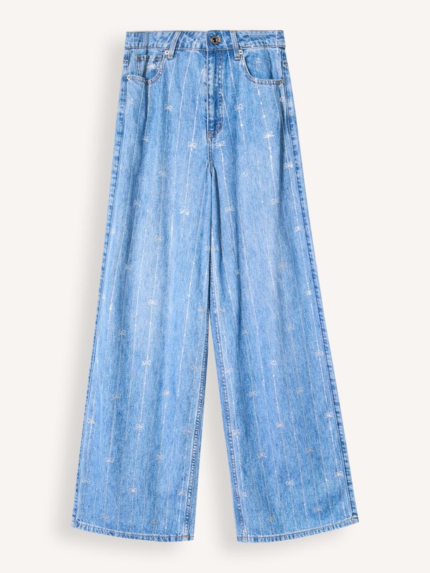 High waist wide leg jeans met strass