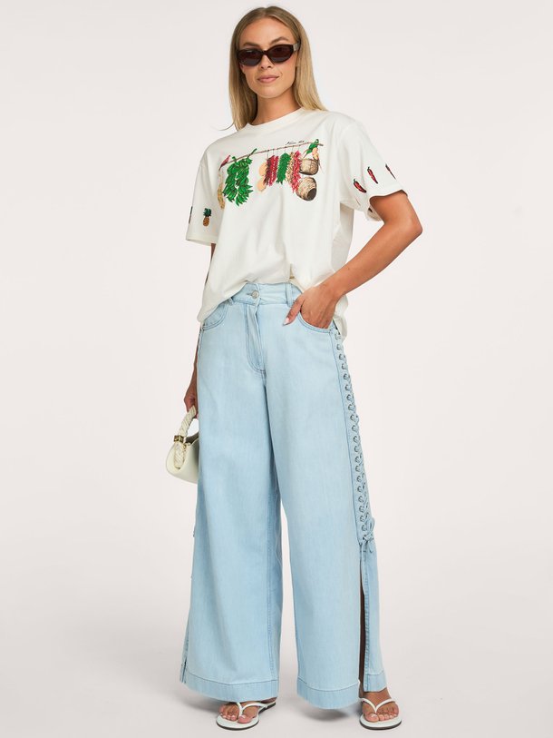 High waist wide fit jeans met bies