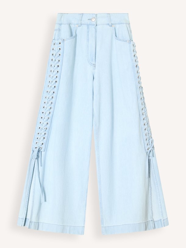 High waist wide fit jeans met bies