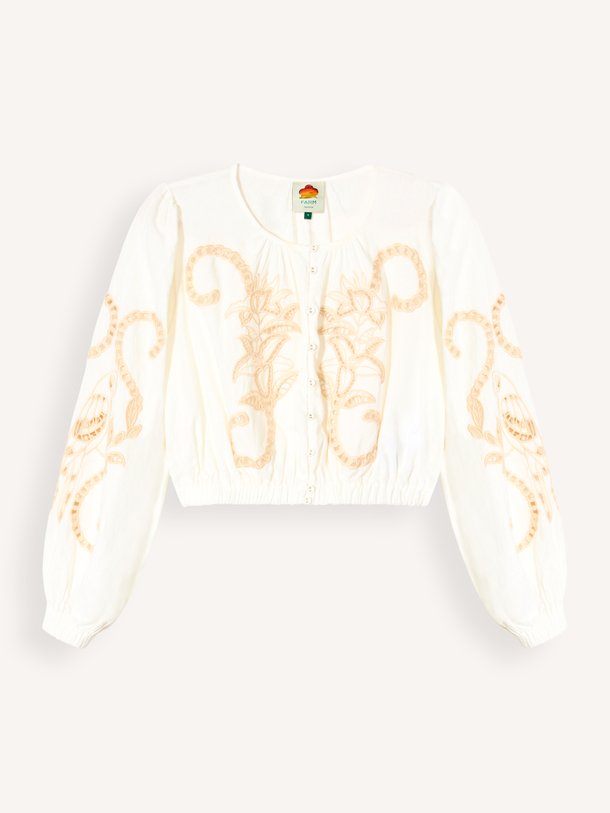 Richilieur, linnen/viscosemix blouse met borduursel