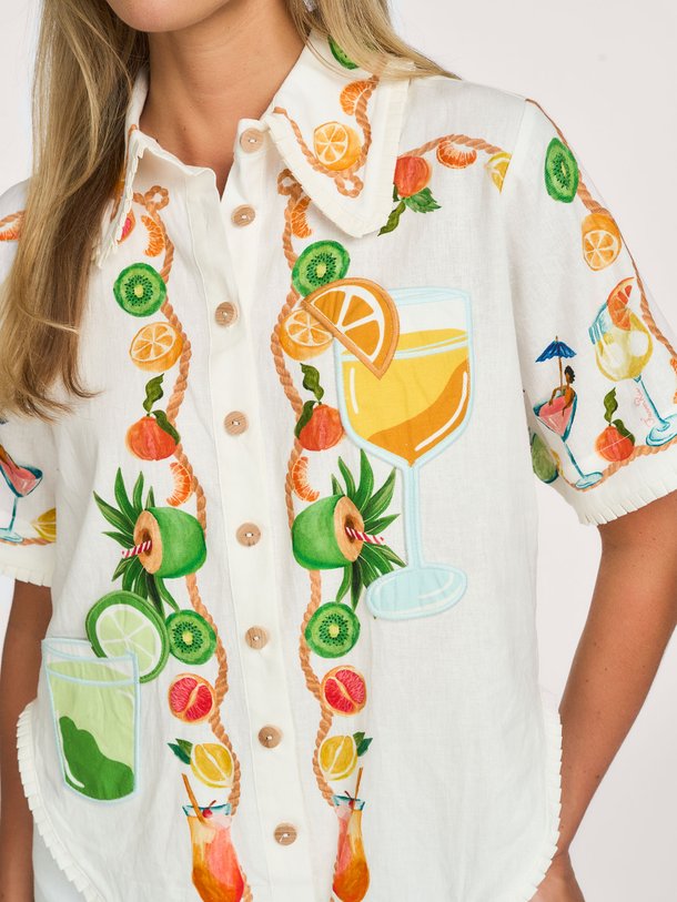biricutico, viscose/linnenmix blouse met print