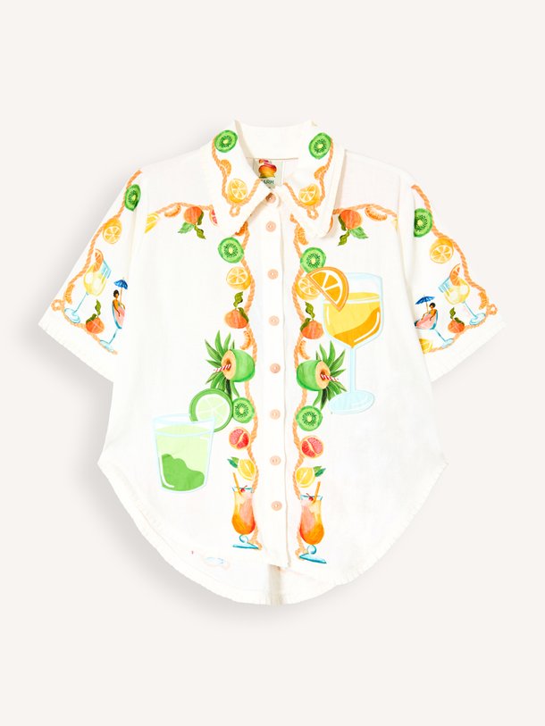 biricutico, viscose/linnenmix blouse met print
