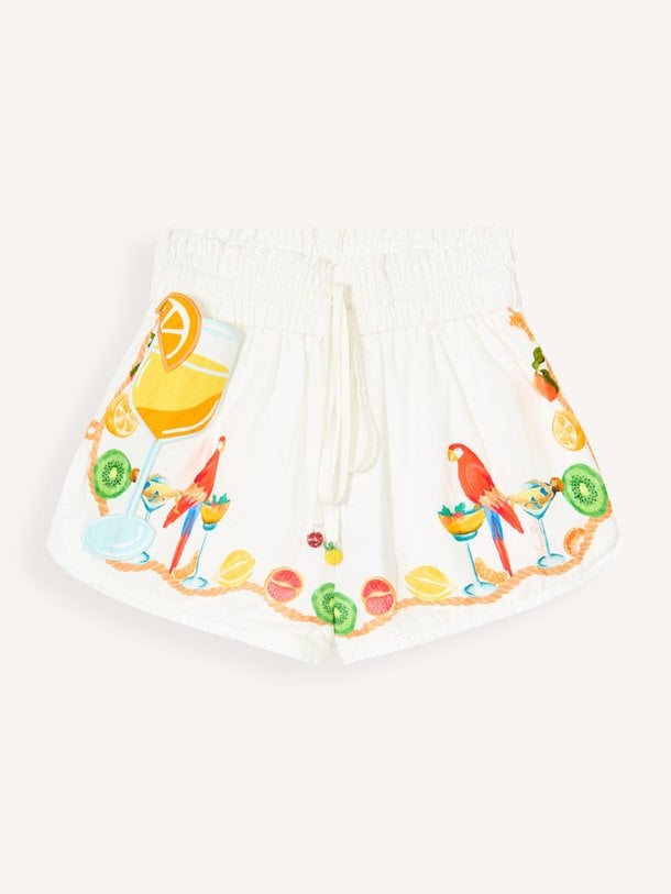 BIRICUTICO SCARF OFF-WHITE SHORT Biricutico, linnen/viscosemix short met print