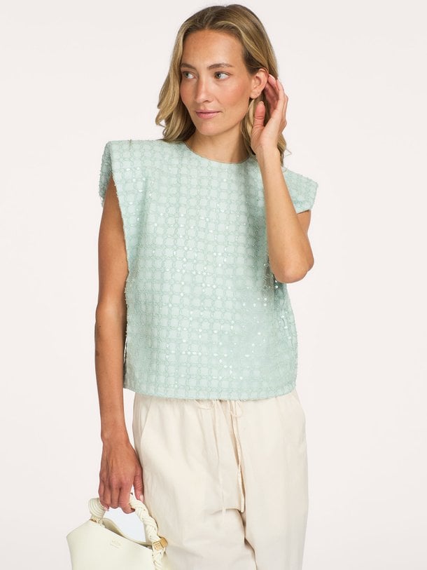 LUCIE SEQUINS TOP - BCR1487 Lucie, geweven top met pailletten