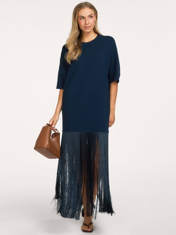 KEREMONY KNITTED DRESS FRINGES Keremony, katoenen jurk met franjes