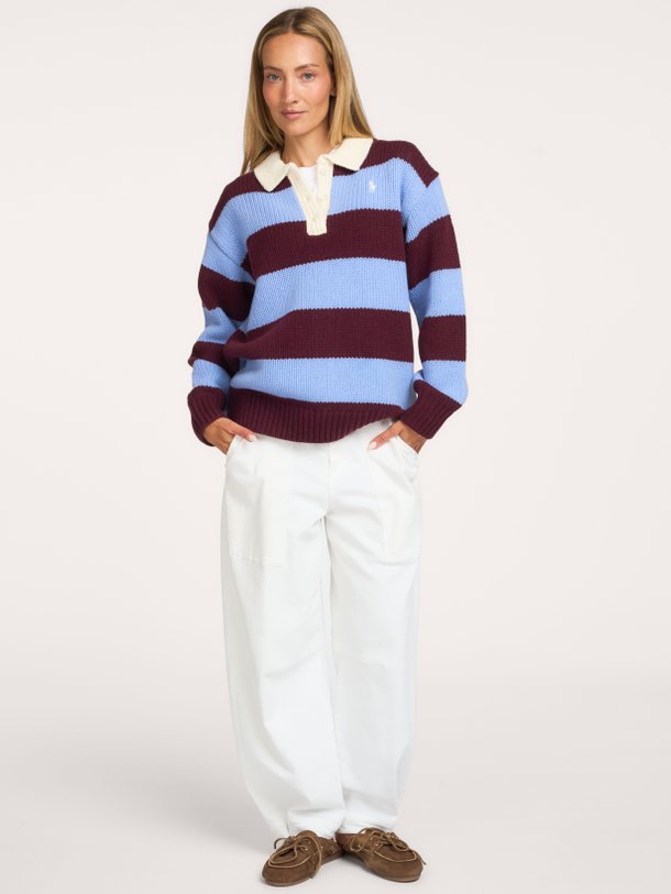 SWEATER-RUGBY Wolmix gestreepte polo trui