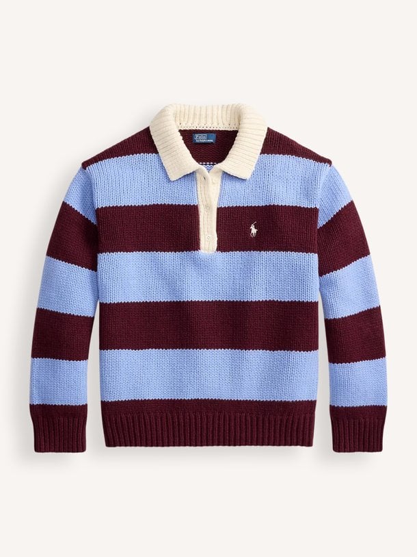 SWEATER-RUGBY Wolmix gestreepte polo trui