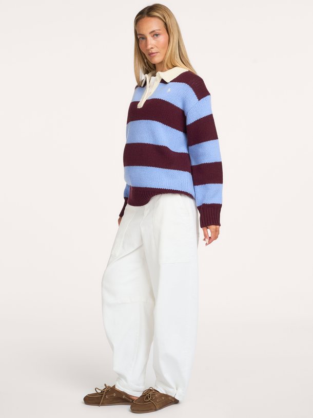 SWEATER-RUGBY Wolmix gestreepte polo trui