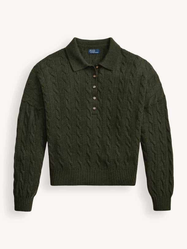 SWEATER-POLO Wol/cashmeremix polo kabeltrui