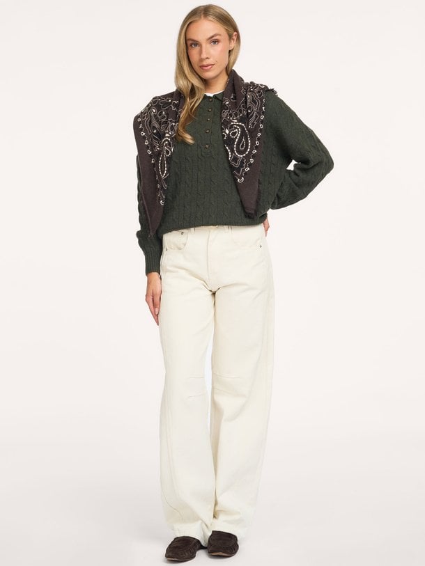 SWEATER-POLO Wol/cashmeremix polo kabeltrui