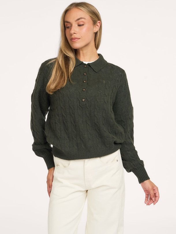 SWEATER-POLO Wol/cashmeremix polo kabeltrui