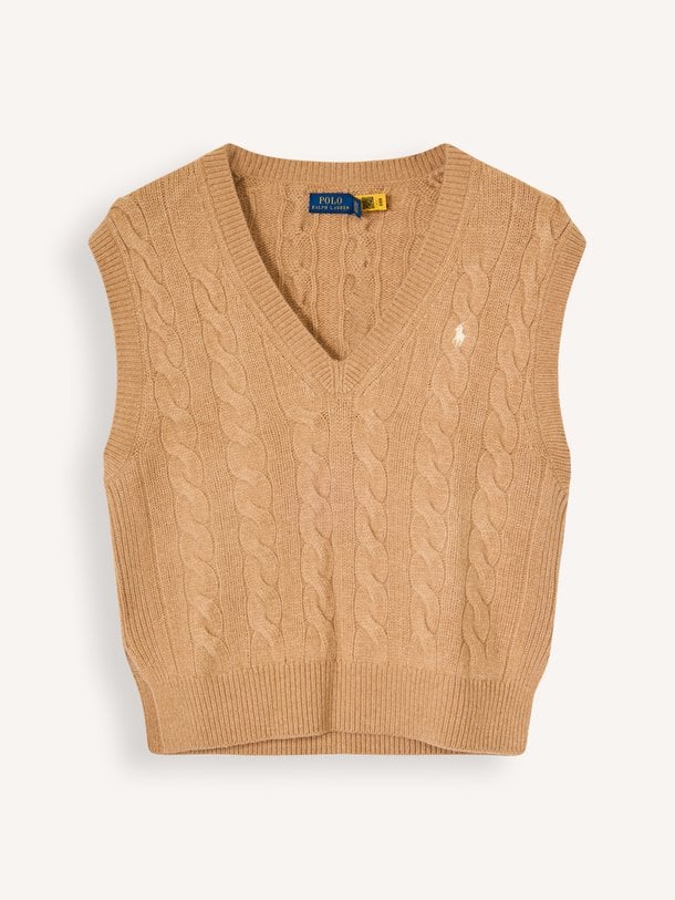 SLV VN PO-SLEEVELESS-PULLOVER Wol/cashmeremix spencer met kabelpatroon