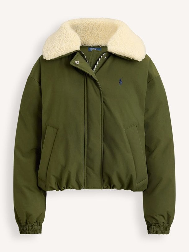 WOVEN-JACKET Gewateerd bomber jack met teddy kraag