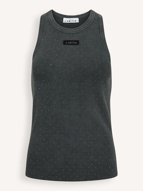 Rib Badge Acid Stone Tank Katoenmix tanktop met studs