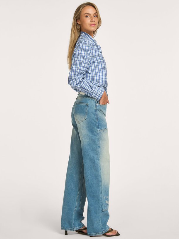Geweven geruite blouse