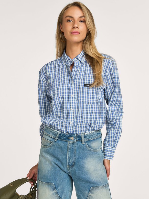 Geweven geruite blouse