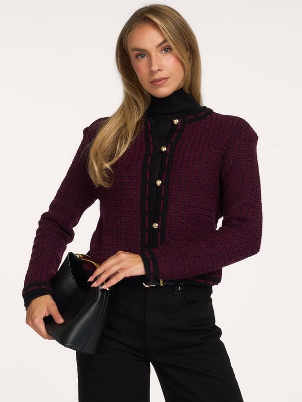 Nora, wolmix tweed vest met lurex